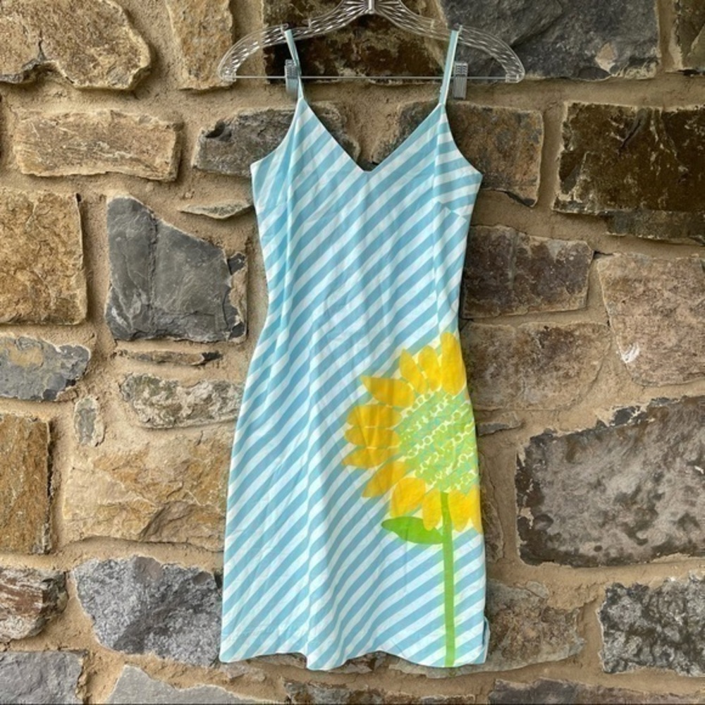 Lilly Pulitzer Sunflower Blue Stripe Sun Dress sz 0